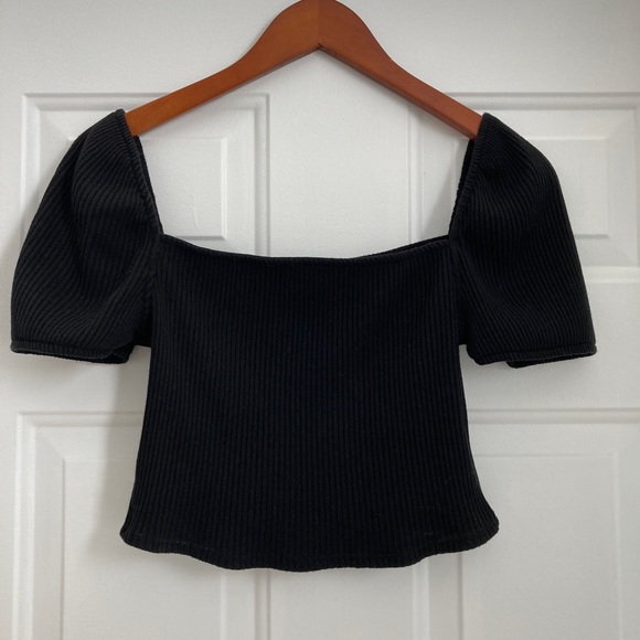 トップス SENEE puff sleeve square tops black Black Solid Square Neck Puff Sleeve Top Sz XS S M L | eBay